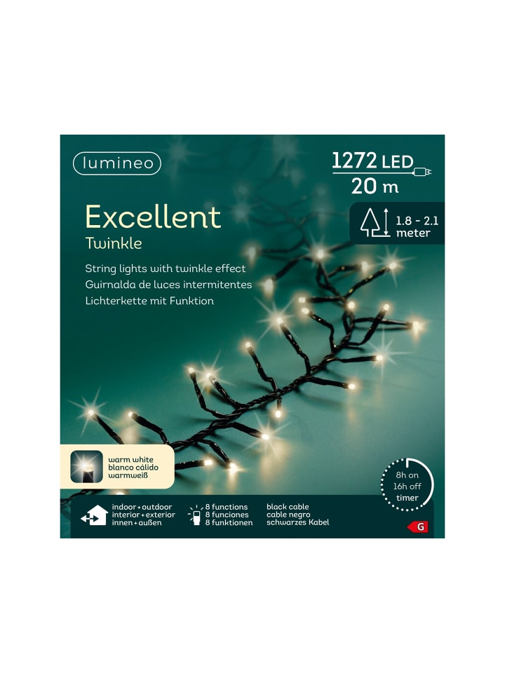 Lichterkette EXCELLENT TWINKLE 1272 LED 20 m, schwarzes Kabel in warm weiß