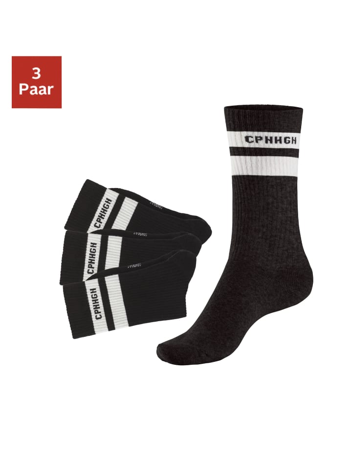 Tennissocken in 3x schwarz mit weißen Streifen