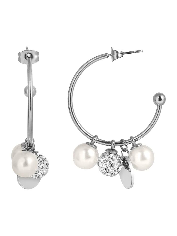 Damen Ohrringe – Creole aus Edelstahl mit Perle in silber