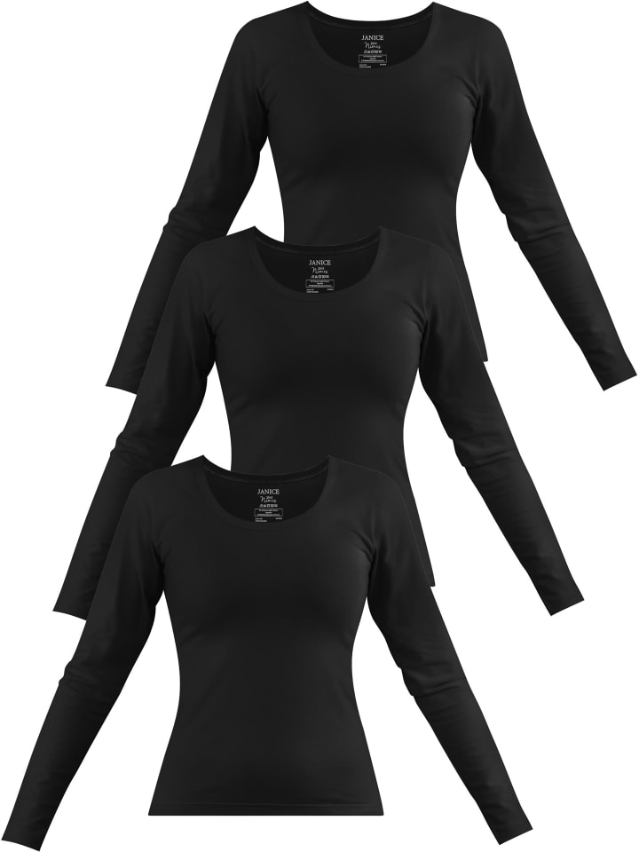 3 x Damen Langarmshirt Nimes in Schwarz
