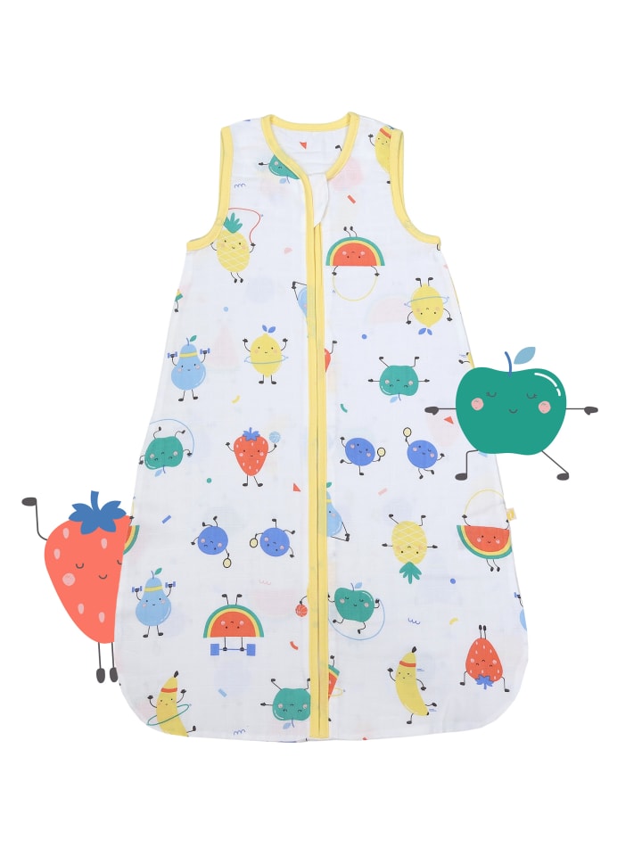 Musselin Babyschlafsack, 0.5 TOG in Weiß-Gelb