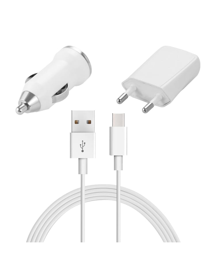 3-in-1-Set mit USB-auf-USB-Type-C-Kabel in Weiß