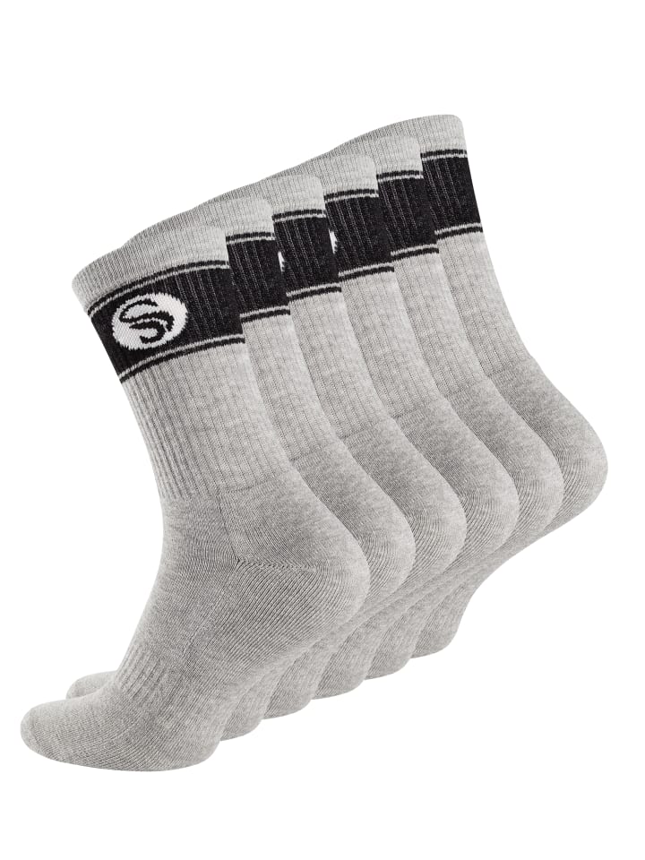 6 Paar Sportsocken im RETRO Design - Frotteesohle in grau