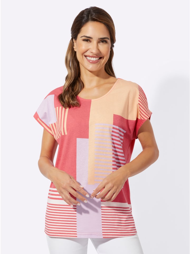 Kurzarm-Shirt in grapefruit-flieder-bedruckt