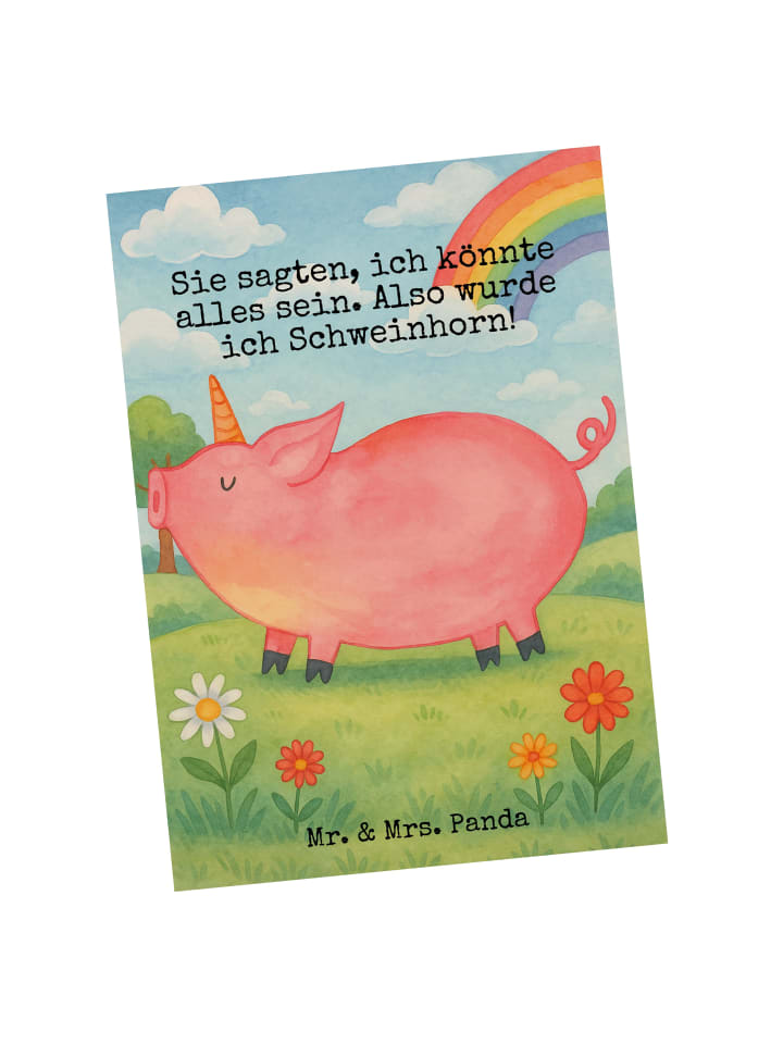 Ansichtskarte Einhorn Schwein Design mit Spruch in Weiß