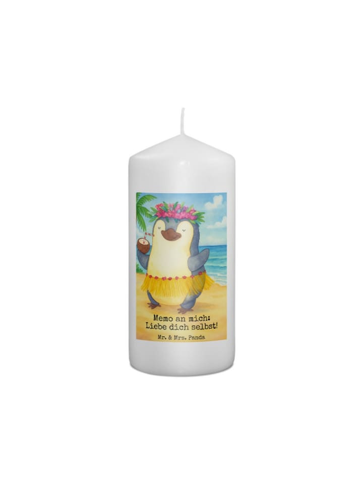 Kerze Pinguin Kokosnuss Design mit Spruch in Weiß