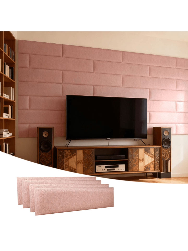 4er-Set Wandkissen Leinen 15x60cm 3D Gepolsterte Wandpaneele in Rosa