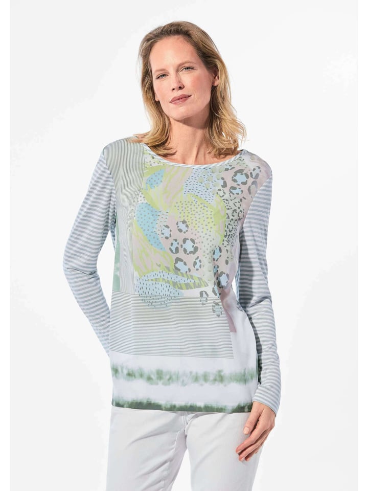 Blusenshirt mit Mustermix in graugrün / gemustert