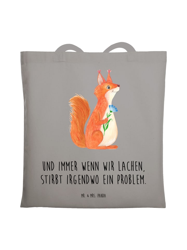 Büchertasche Eichhörnchen Blume mit Spruch in Light Grey