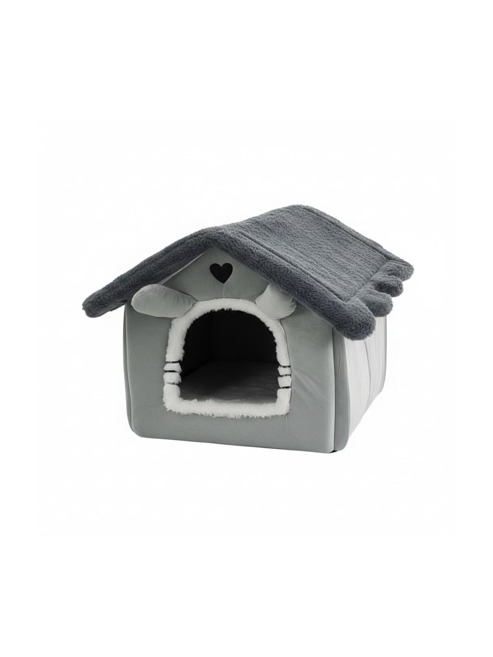 Katzenhöhle "Haus" in Grau - (B)45 x (H)38 x (T)50 cm