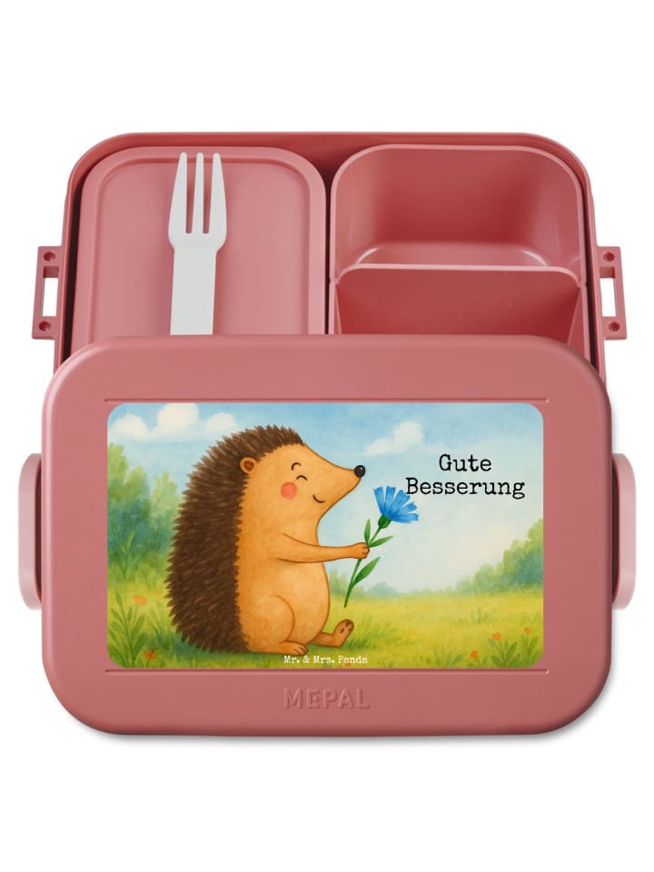 Lunchbox Igel Blumen Design mit Spruch in Rot Pastell