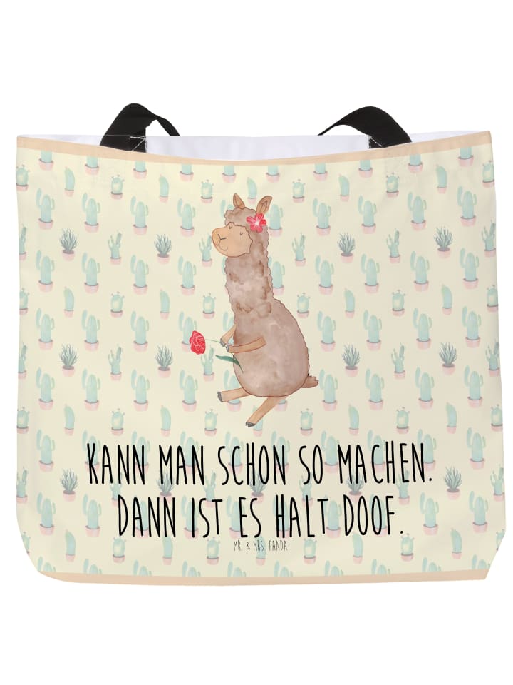 Strandtasche Alpaka Blume mit Spruch in Kaktus Grün
