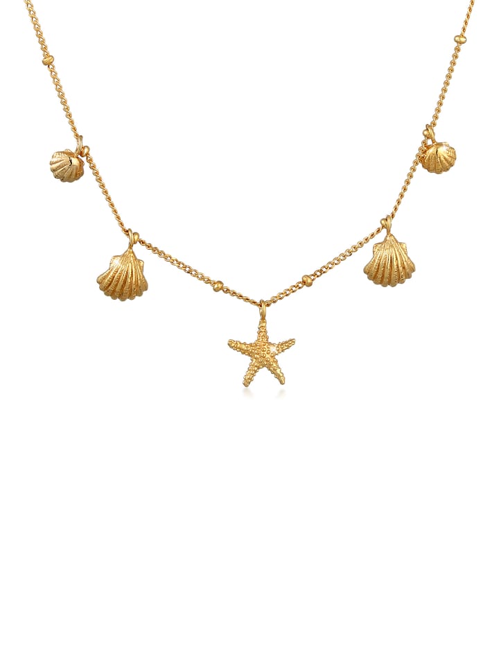 Halskette 925 Sterling Silber Muschel, Seestern in Gold