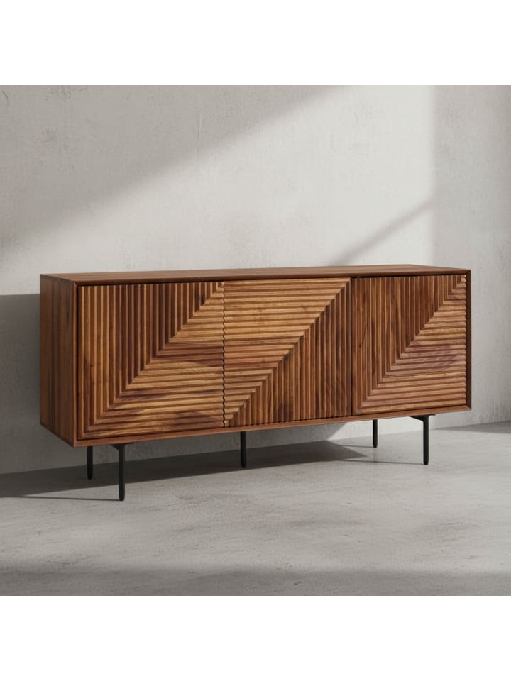 Sideboard aus Sheesham Holz und Metall, 148x72x40 cm, mit 3 Türen