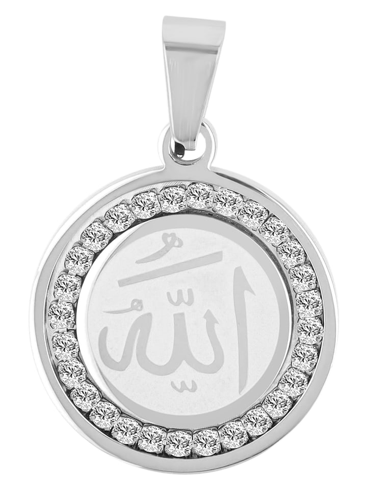 Unisex Anhänger aus Edelstahl mit Strass Steinchen in silber