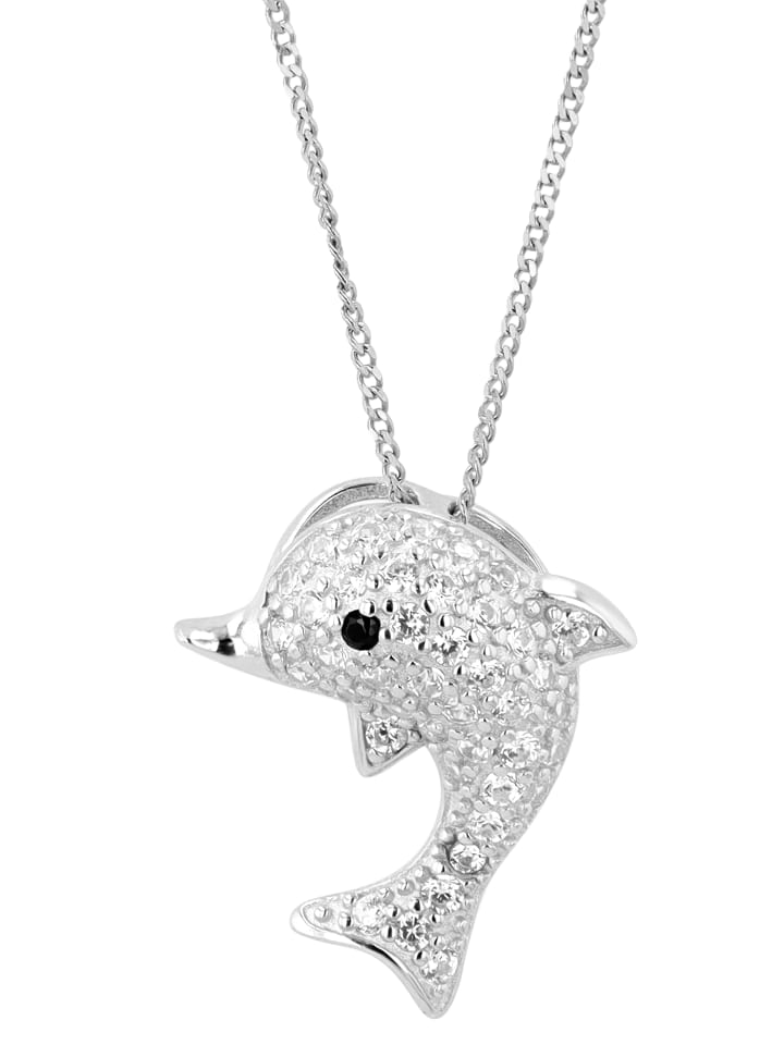 Kinder Anhänger – Delfin Anhänger aus 925 Silber mit Zirkonia in silber