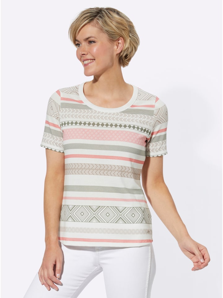 Shirt in ecru-khaki-gemustert