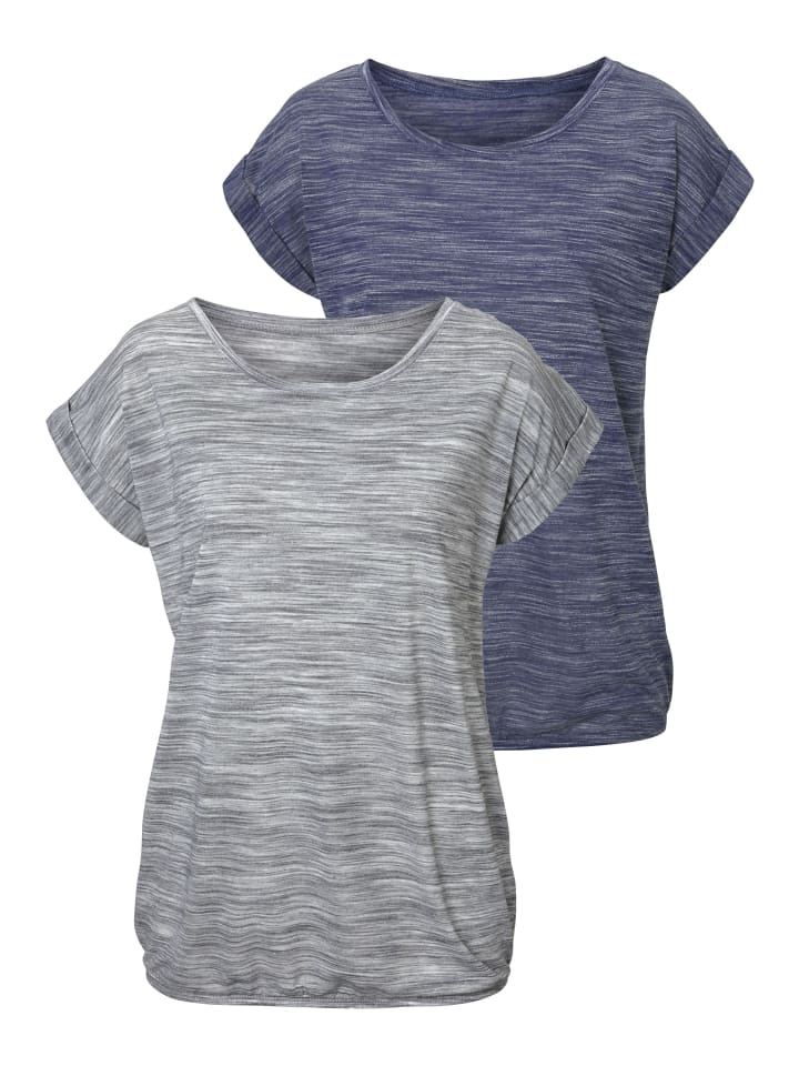 Kurzarmshirt in blau-meliert, grau-meliert