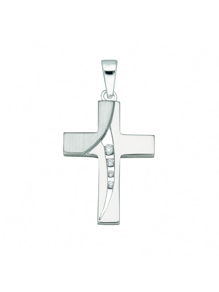 Damen & Herren 925 Silber Kreuz Anhänger mit Zirkonia in silber