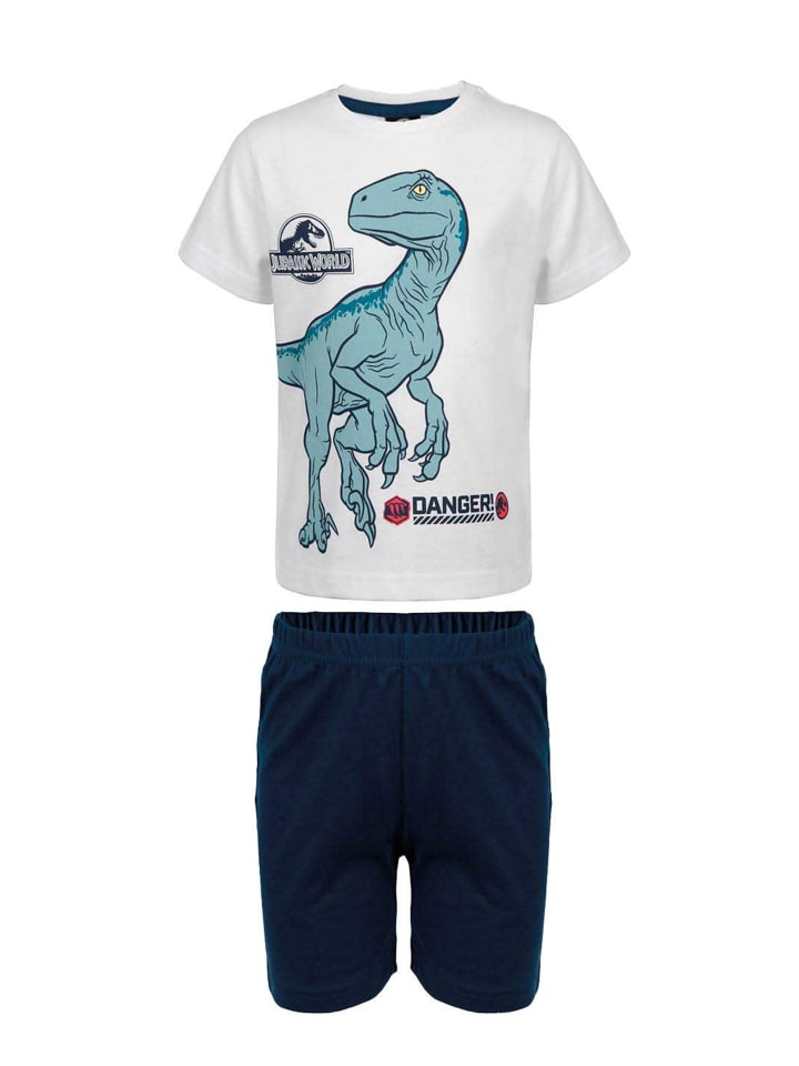 T-Rex Kinder Jungen Sommer Schlafanzug Shorty Pyjama-Set in Weiß