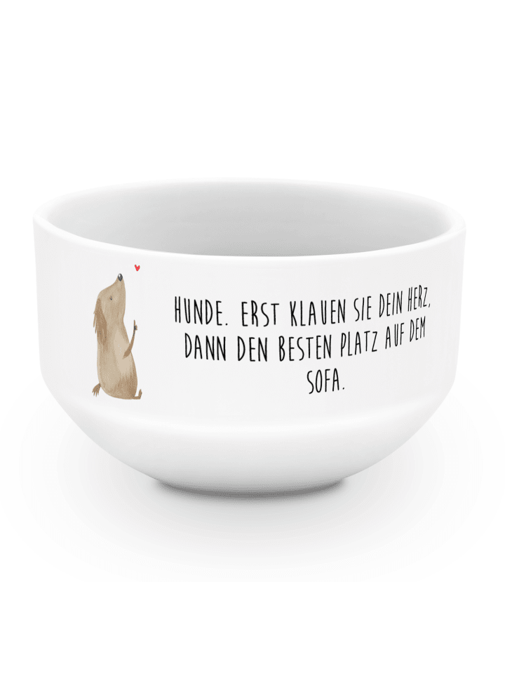 Obstschale Hund Liebe mit Spruch in Weiß