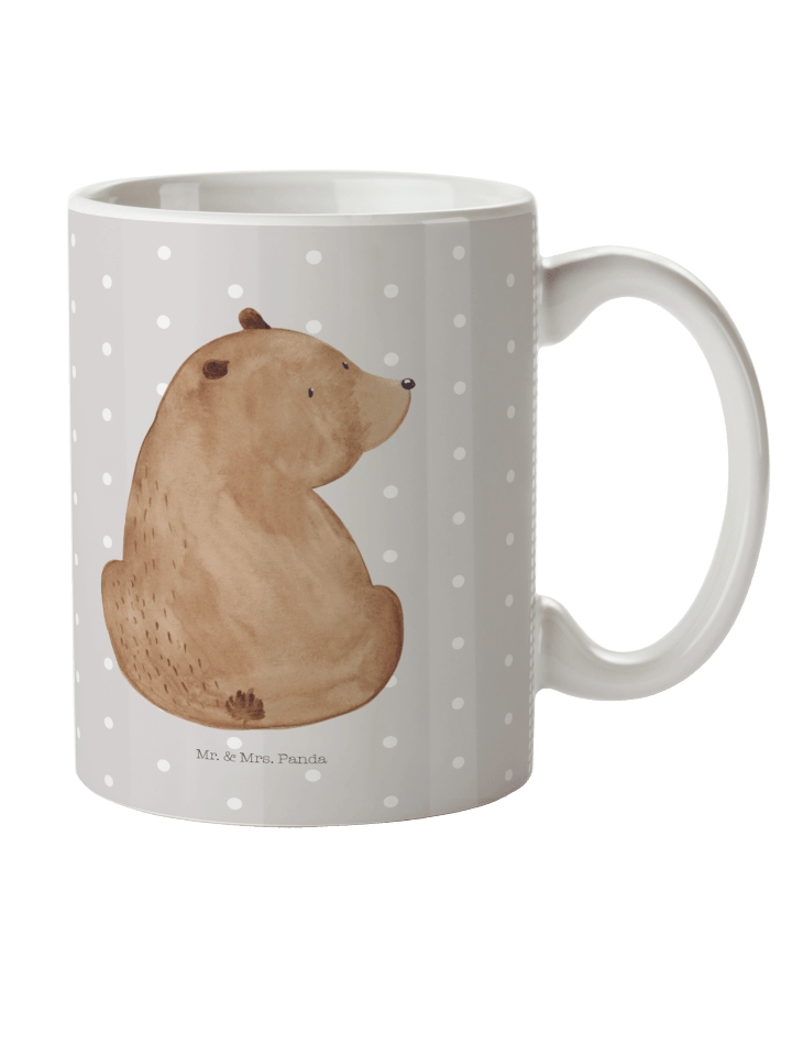 Mehrwegbecher Bär Schulterblick ohne Spruch in Grau Pastell