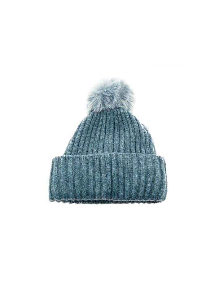 Bommelmütze mit Innenfutter Strickmütze zum Warmhalten in Blau