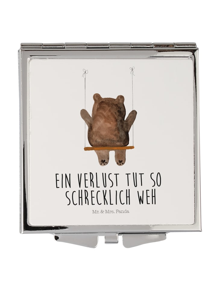 Taschenspiegel Bär Schaukel mit Spruch in Weiß
