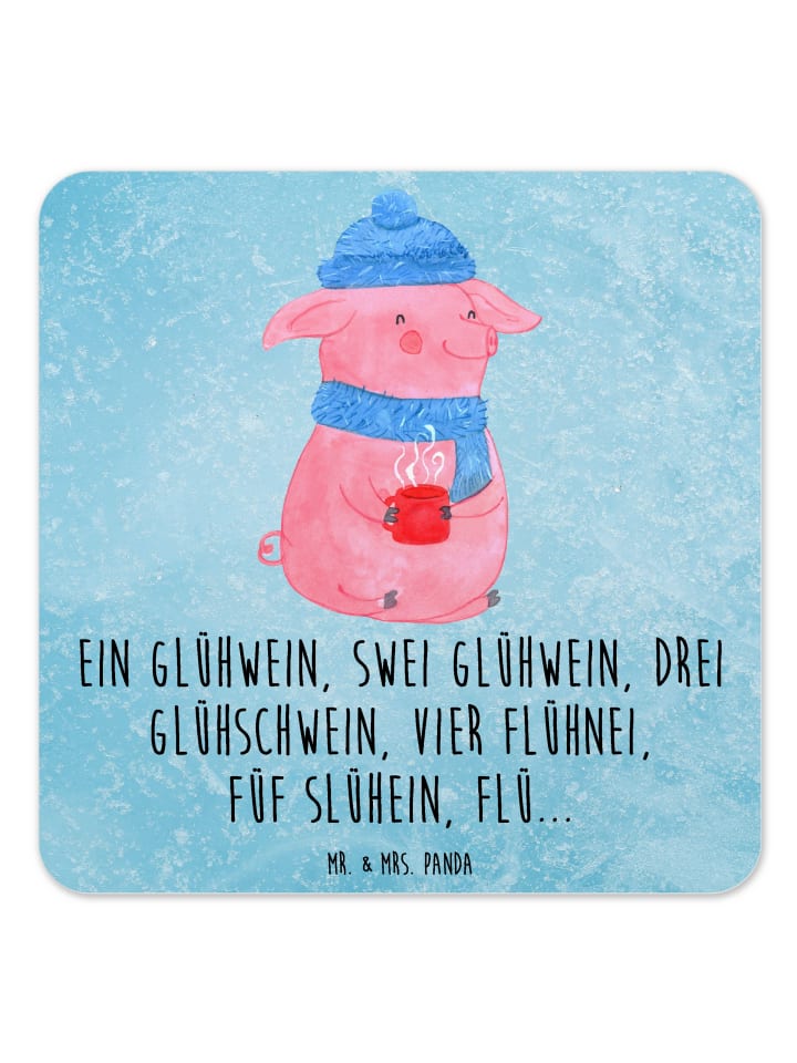 Untersetzer Schweinchen Glühwein mit Spruch in Eisblau