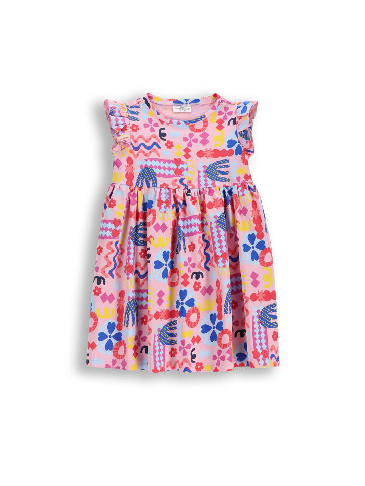 Baumwollkleid mit kurzen Ärmeln in bunt