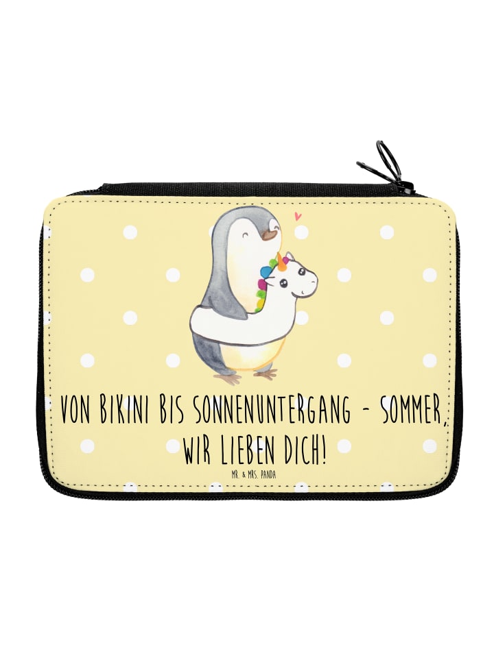 Federtasche Sommer Meer Strand Motiv mit Spruch in Gelb Pastell