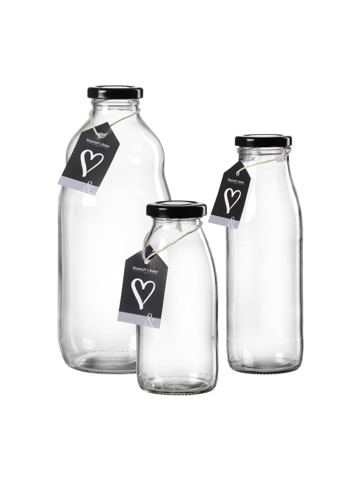 3-tlg. Milchflaschen-Set Mara in Transparent