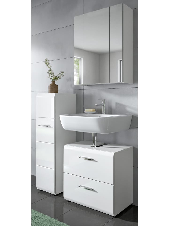 Badmöbel Set 3-teilig in weiß Hochglanz Badkombination 105 x 185 cm