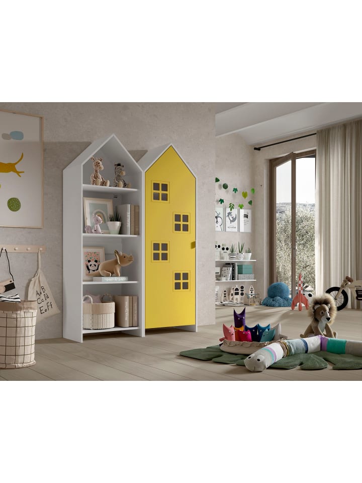 REGALSCHRANK Set Kania 115x37x171 MDF Weiß /Gelb