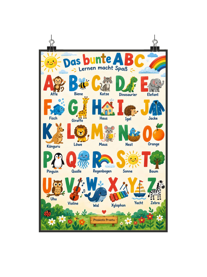 Wandbild Alphabet fröhlich Design mit Spruch in Weiß