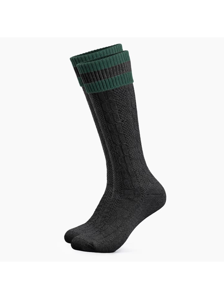 Lange Trachtensocken Wiesendistel in Anthrazit-Grün