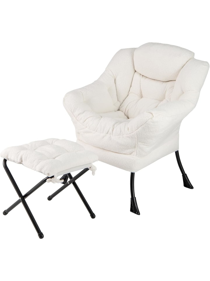 Sessel mit Hocker in Beige