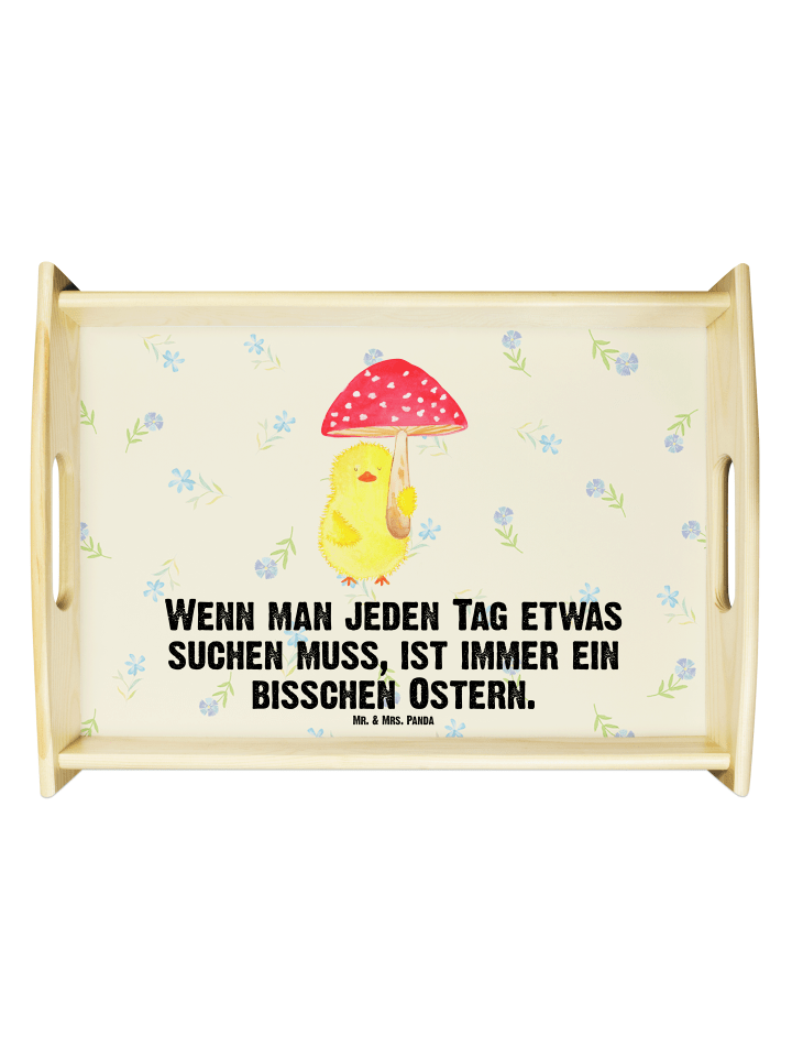 Deko Tablett Küken Fliegenpilz mit Spruch in Blumig