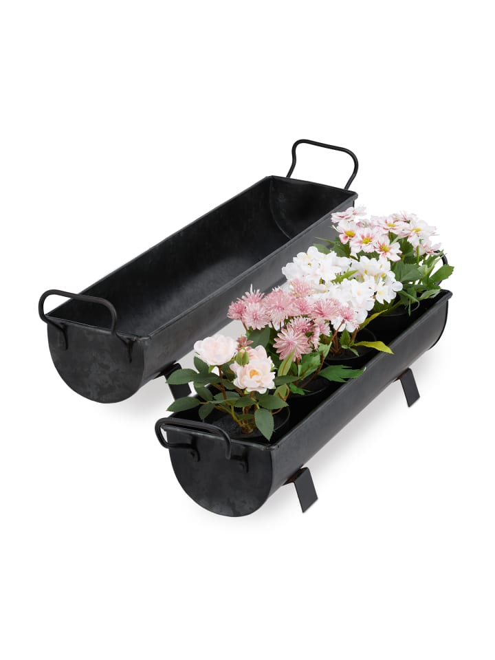 relaxdays 2er-Set: Blumenkasten Dachrinne in Grau günstig kaufen