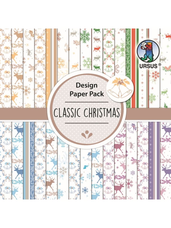Design Paper Pack, Classic Christmas, 190g, 15x15cm, 30 Blatt - ab 3 Jahren