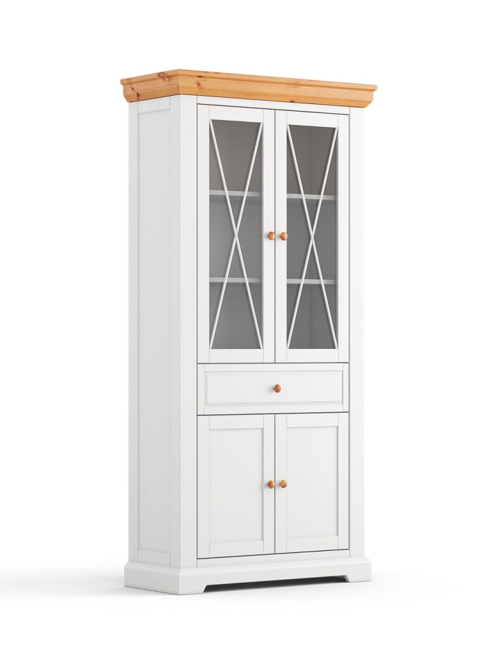 Standvitrine Marone Elite Weiß / Kiefer Natur 95 / 41 / 200cm
