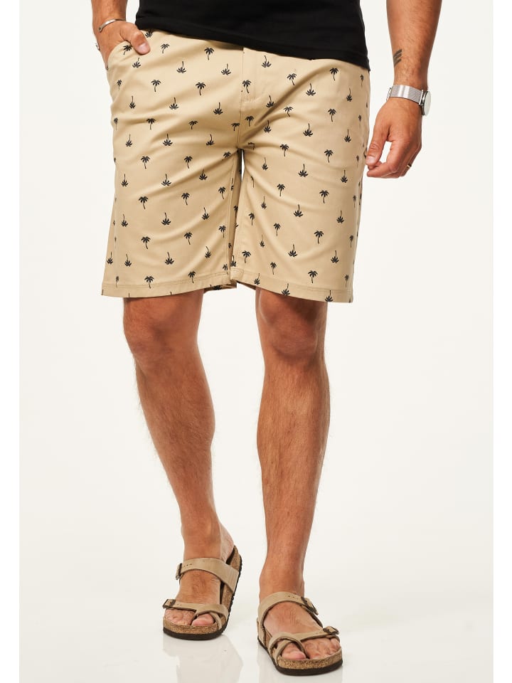 Chinoshorts - für Herren mit Palmenmuster & Gürtel im Regular-Fit in Beige
