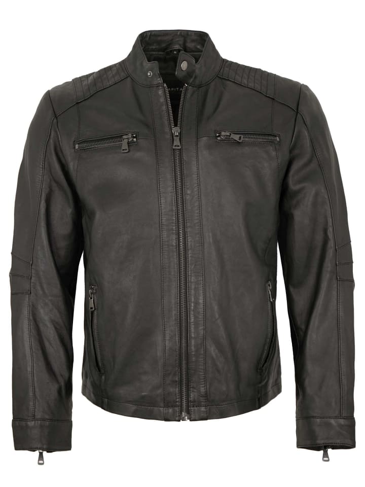 Bikerlederjacke Lammnappa in Schwarz