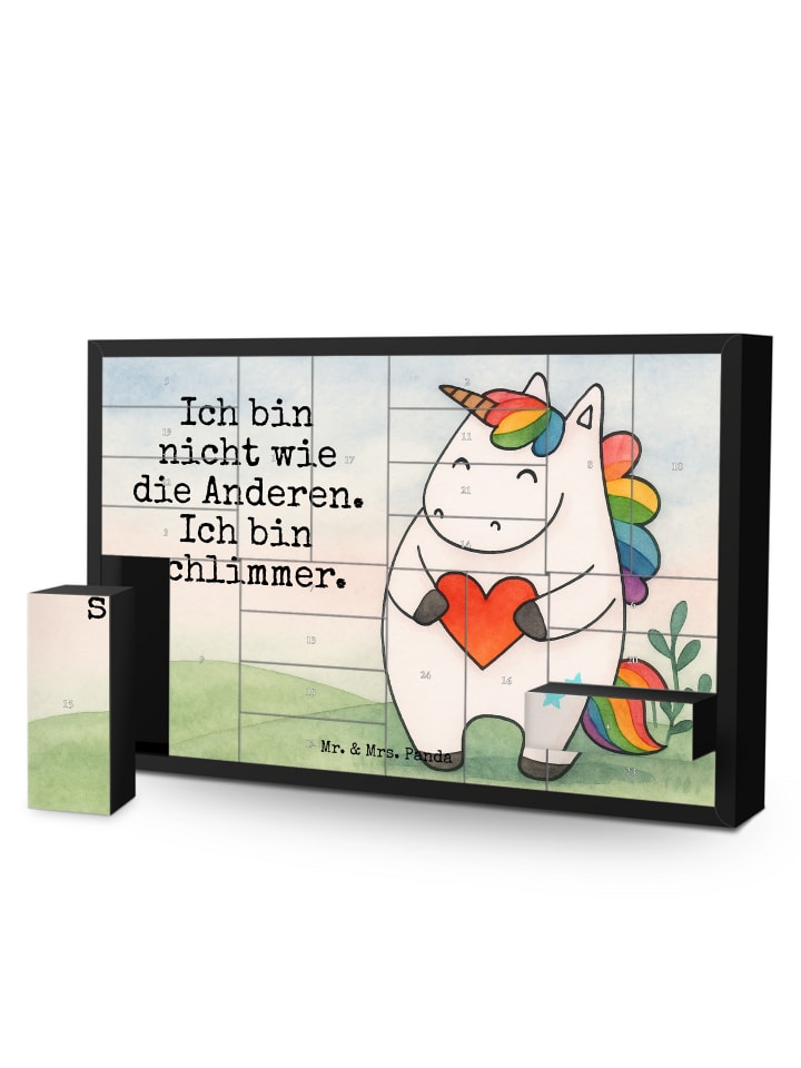 Weihnachtskalender Einhorn Herz Design mit Spruch in Weiß