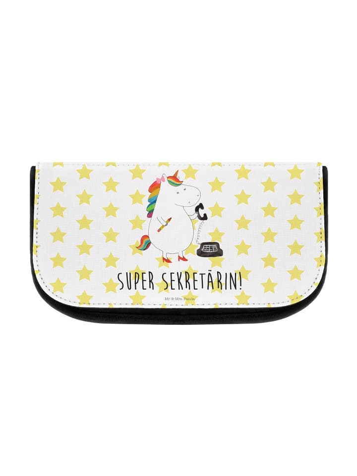 Make-up-Tasche Einhorn Sekretärin mit Spruch in Weiß