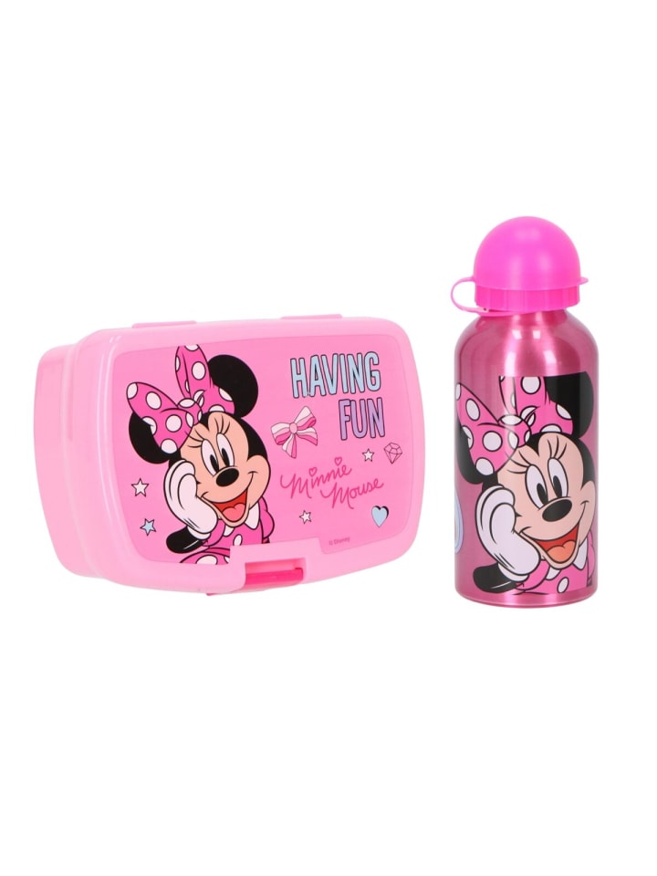 Disney Minnie Mouse Lunchpaket mit Lunchbox und 400 ml Trinkflasche in Pink