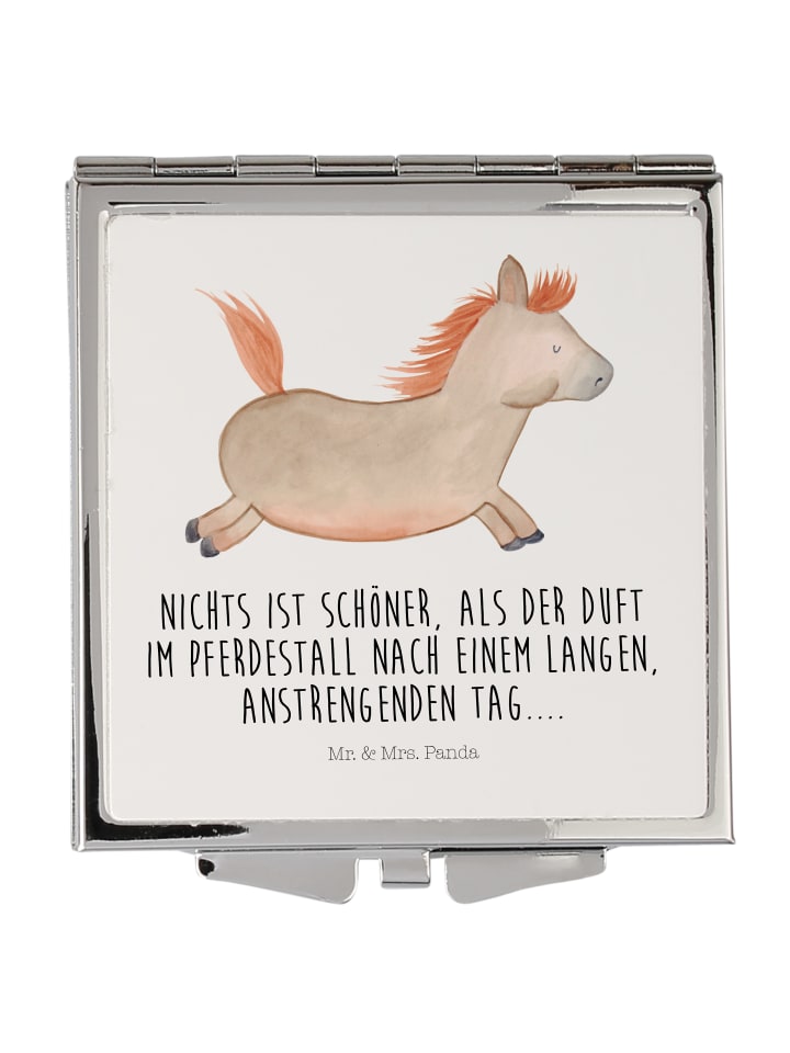 Handspiegel Pferd Springen mit Spruch in Weiß