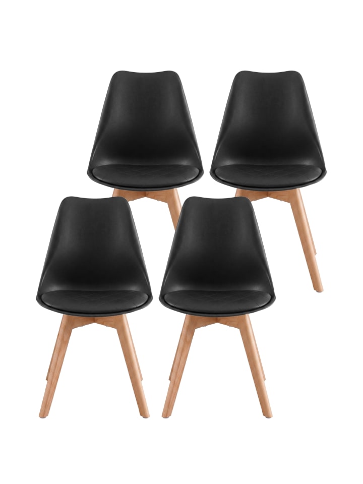 4er-Set:Esszimmerstuhl in Schwarz-Naturholzfarbe - (B)57 x (H)79 x (T)46.5 cm