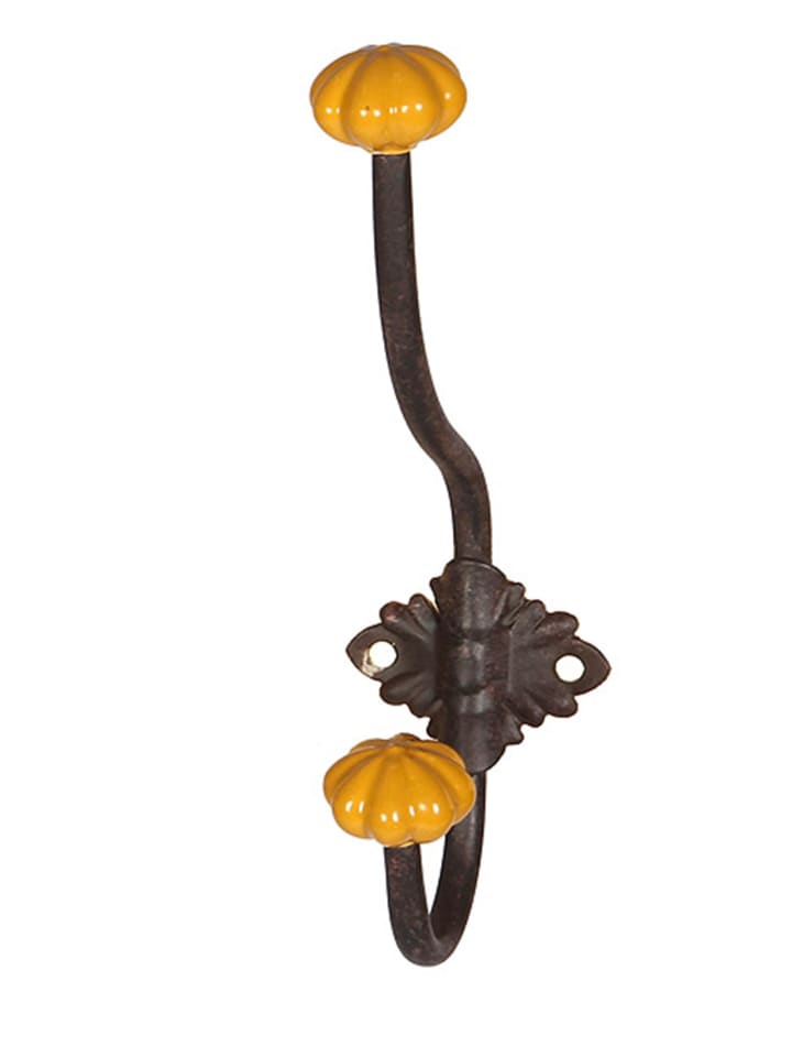 Haken mit Keramik - gelb 23cm in antikbraun - gelb