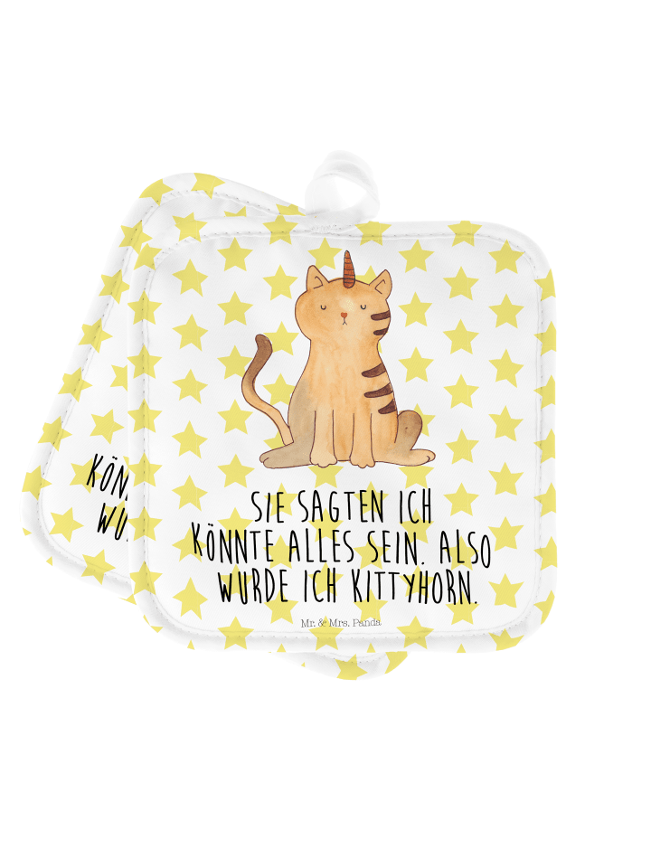 Topflappen Einhorn Katze mit Spruch in Weiß